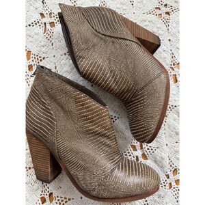 Boho Modern Vintage Leather Lizard Print‎ Ankle Booties Block Heel - EU 40/9US